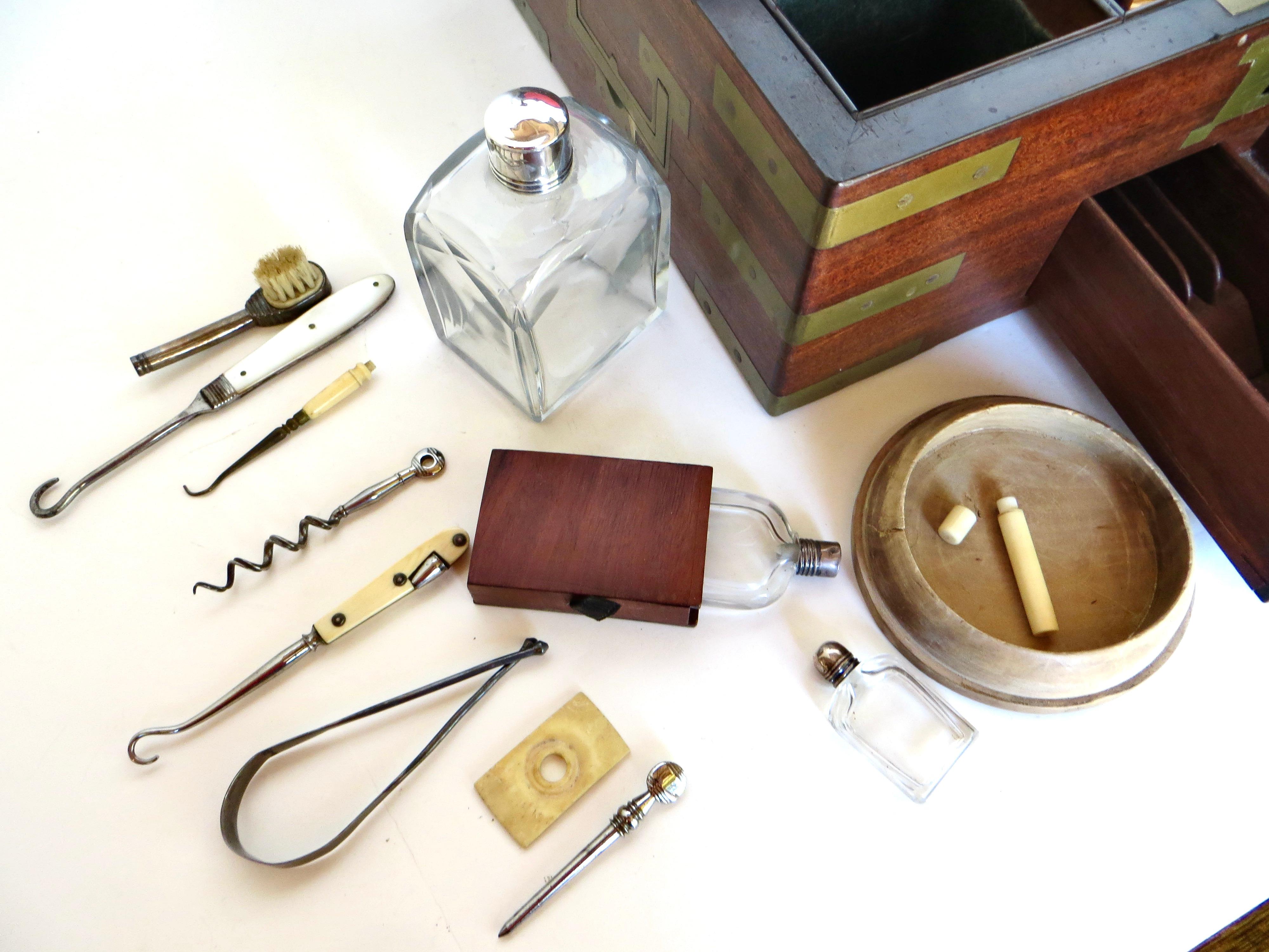 Silver Brass Mounted Georgian Campaign Dressing Table Box Gentleman's Necessaire C.1795 For Sale