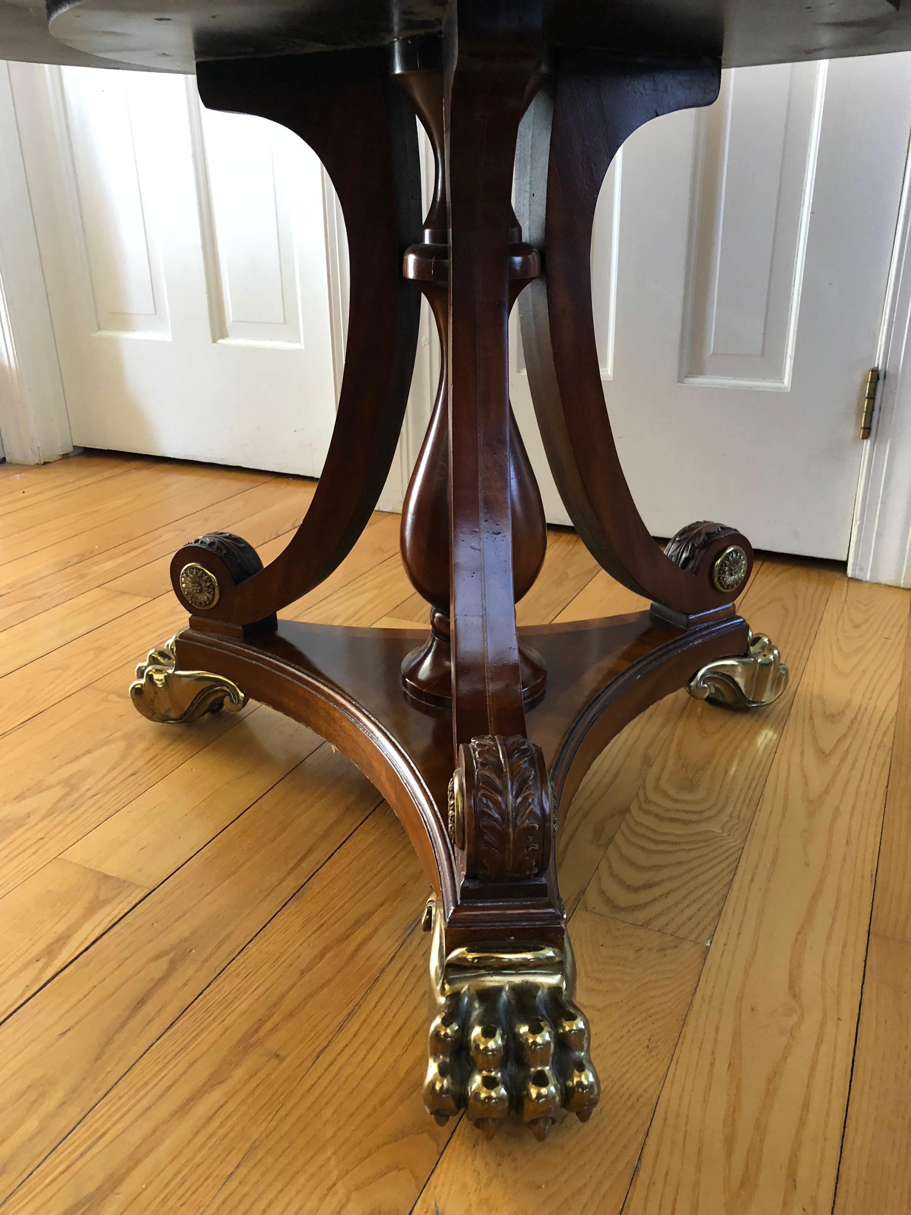 Brass Mounted Mahogany and Leather Drum Table by Maitland Smith 7