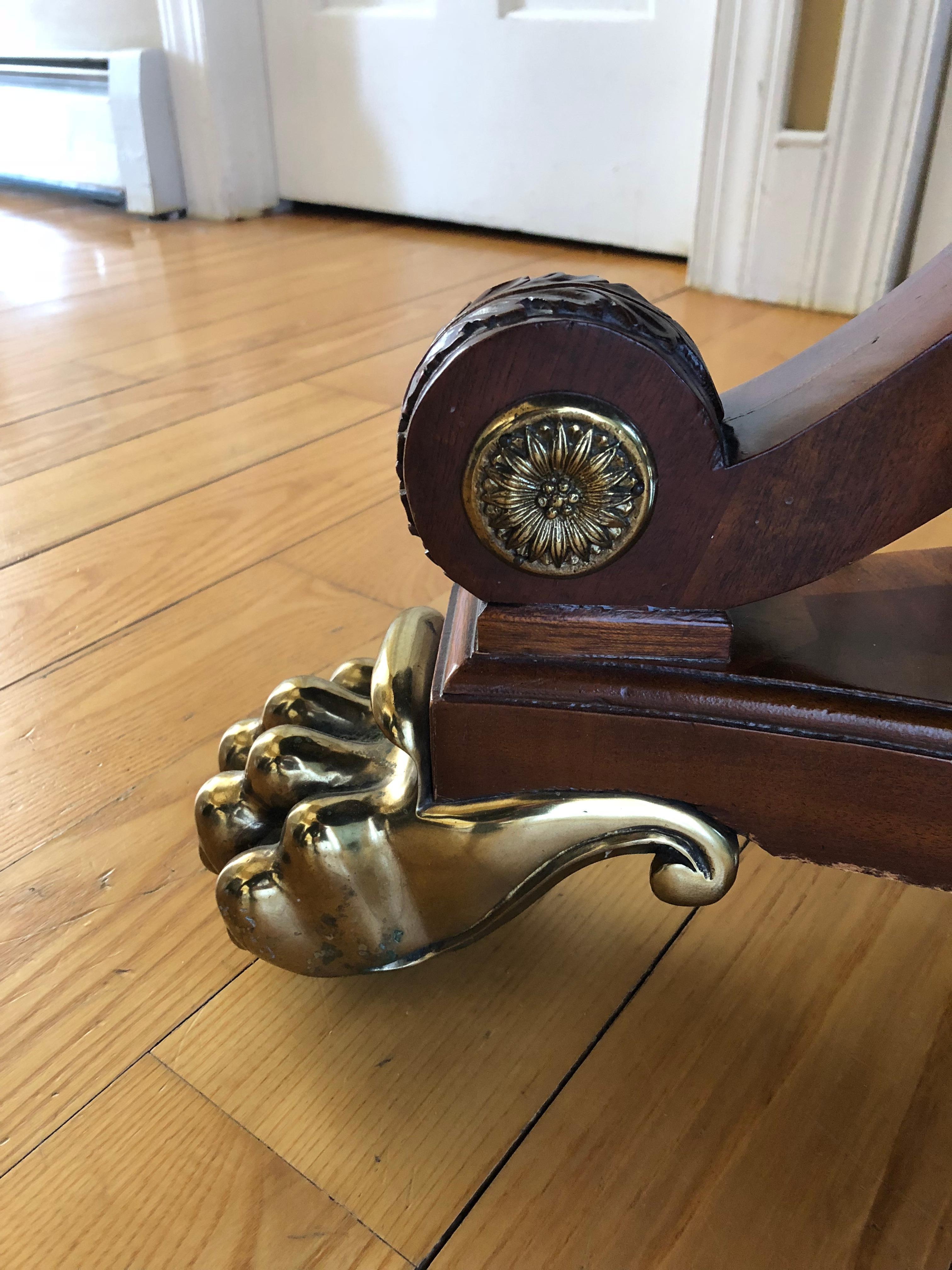 American Brass Mounted Mahogany and Leather Drum Table by Maitland Smith