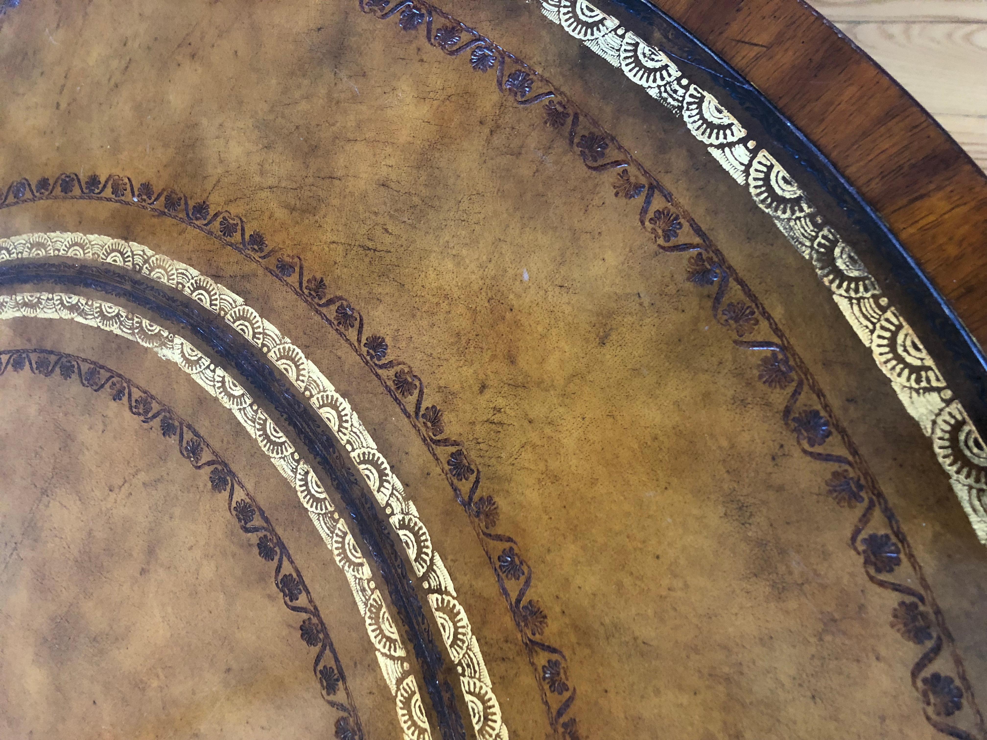 Contemporary Brass Mounted Mahogany and Leather Drum Table by Maitland Smith
