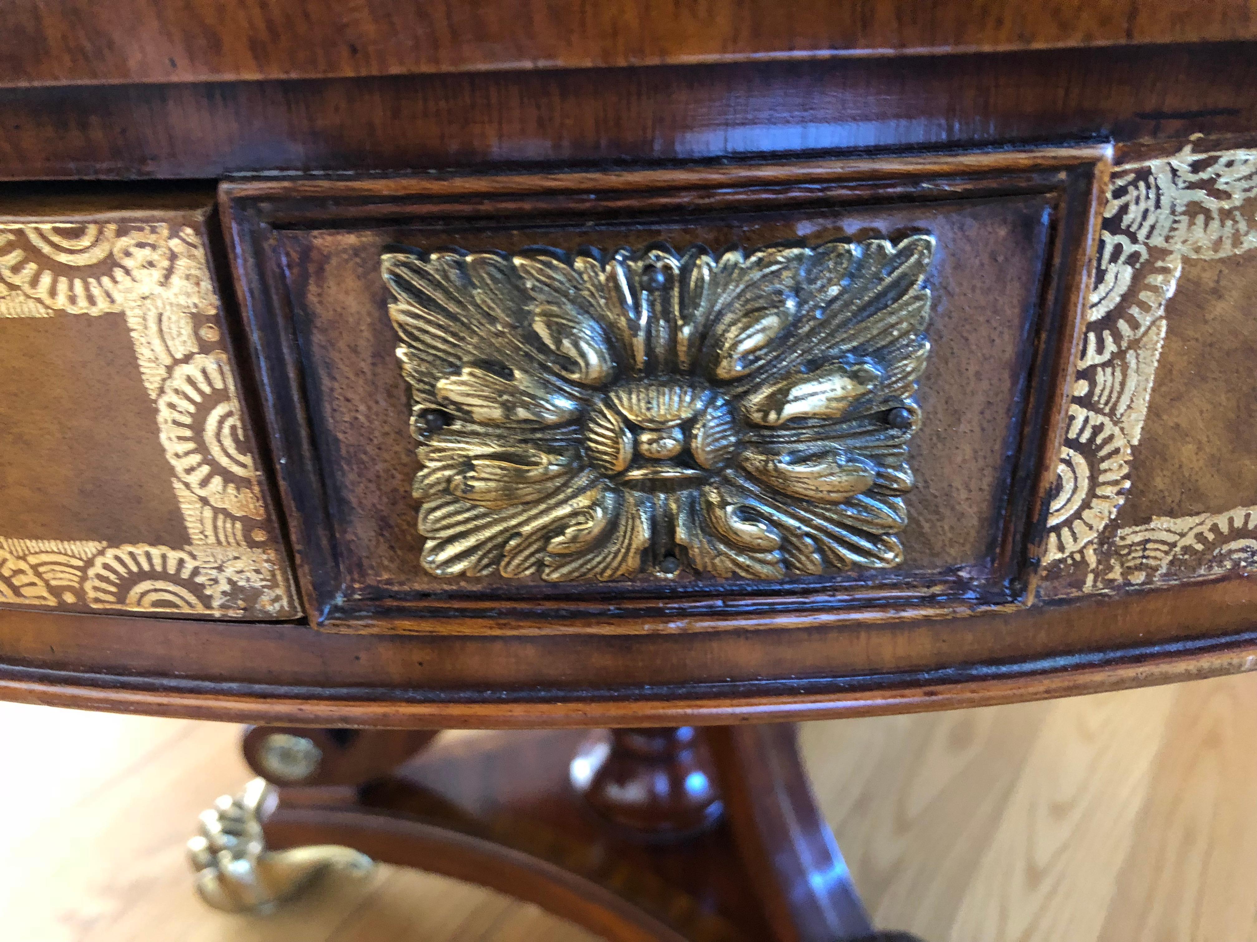Brass Mounted Mahogany and Leather Drum Table by Maitland Smith 3