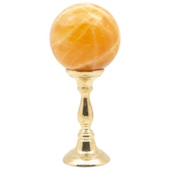 Brass-Mounted Orange Calcite Sphere Medium