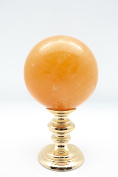 Brass Mounted Orange Calcite Sphere Small