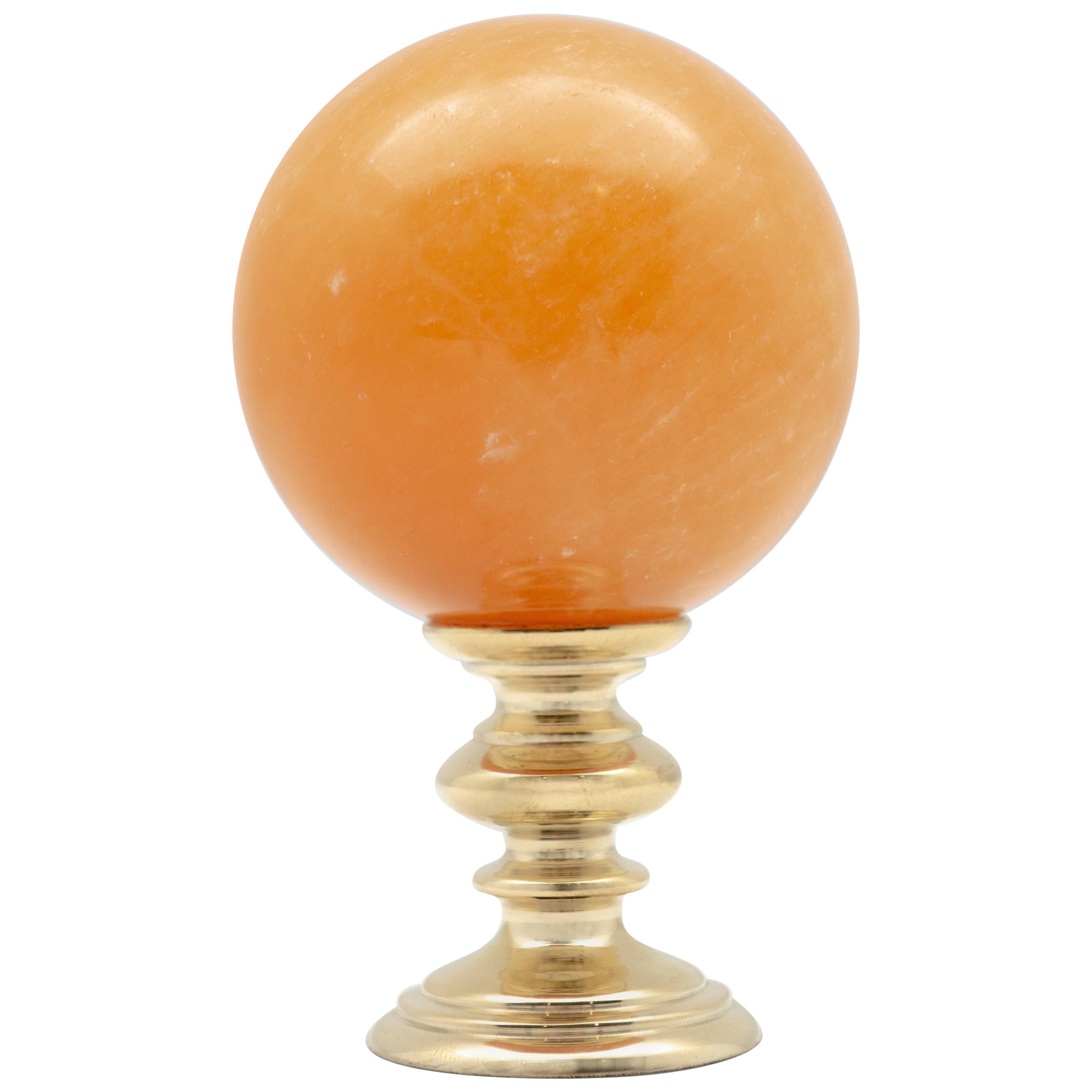 Brass Mounted Orange Calcite Sphere Small