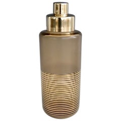 Retro Brass Mounted Polished Bottom Glass Cocktail Shaker with Gold Line Design