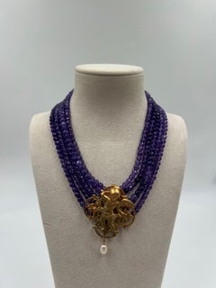 Collier en laiton multicouche en verre et cristal 1980