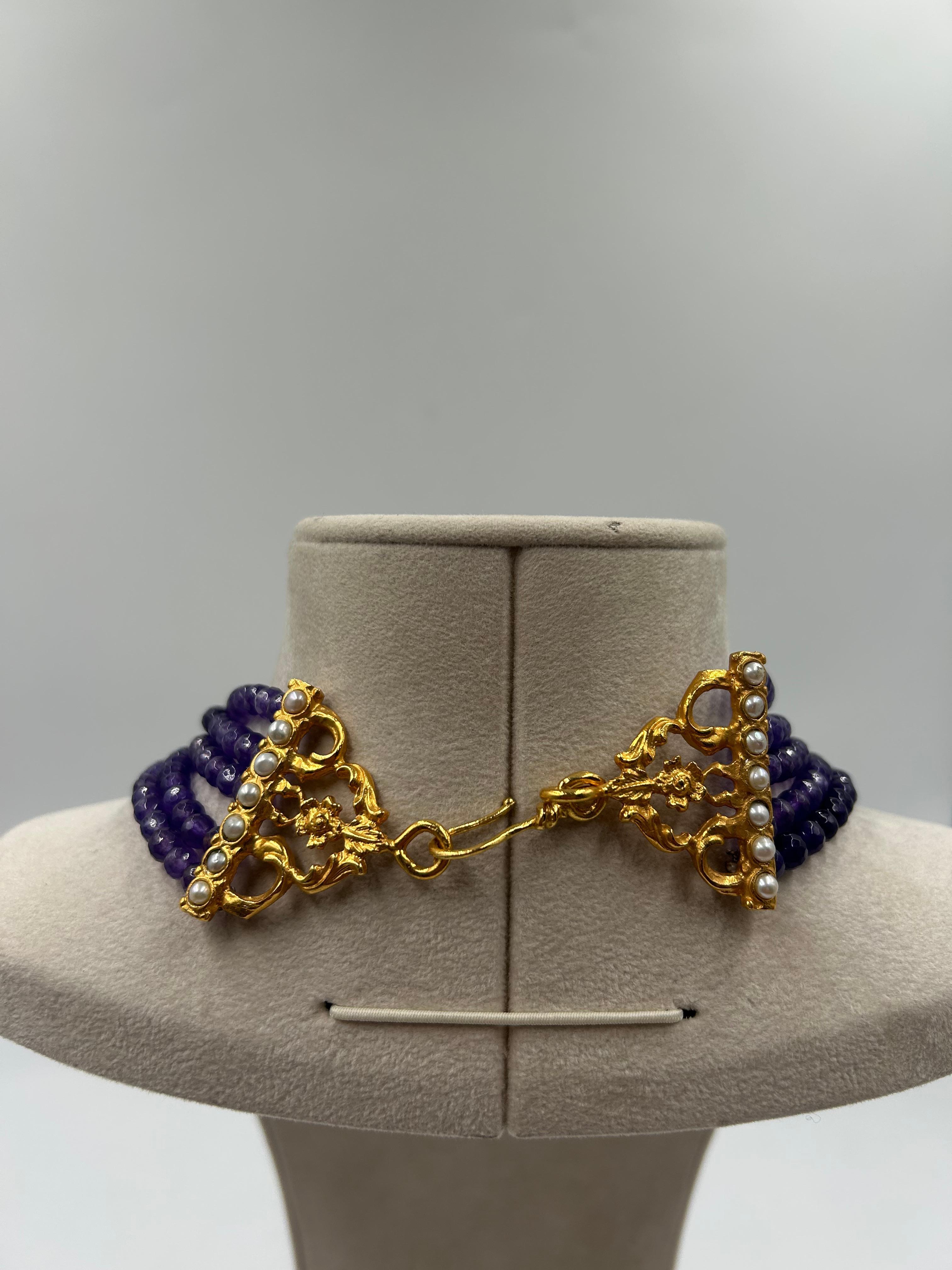 Collar multicapa de latón y cristal 1980 Sin cortar en venta