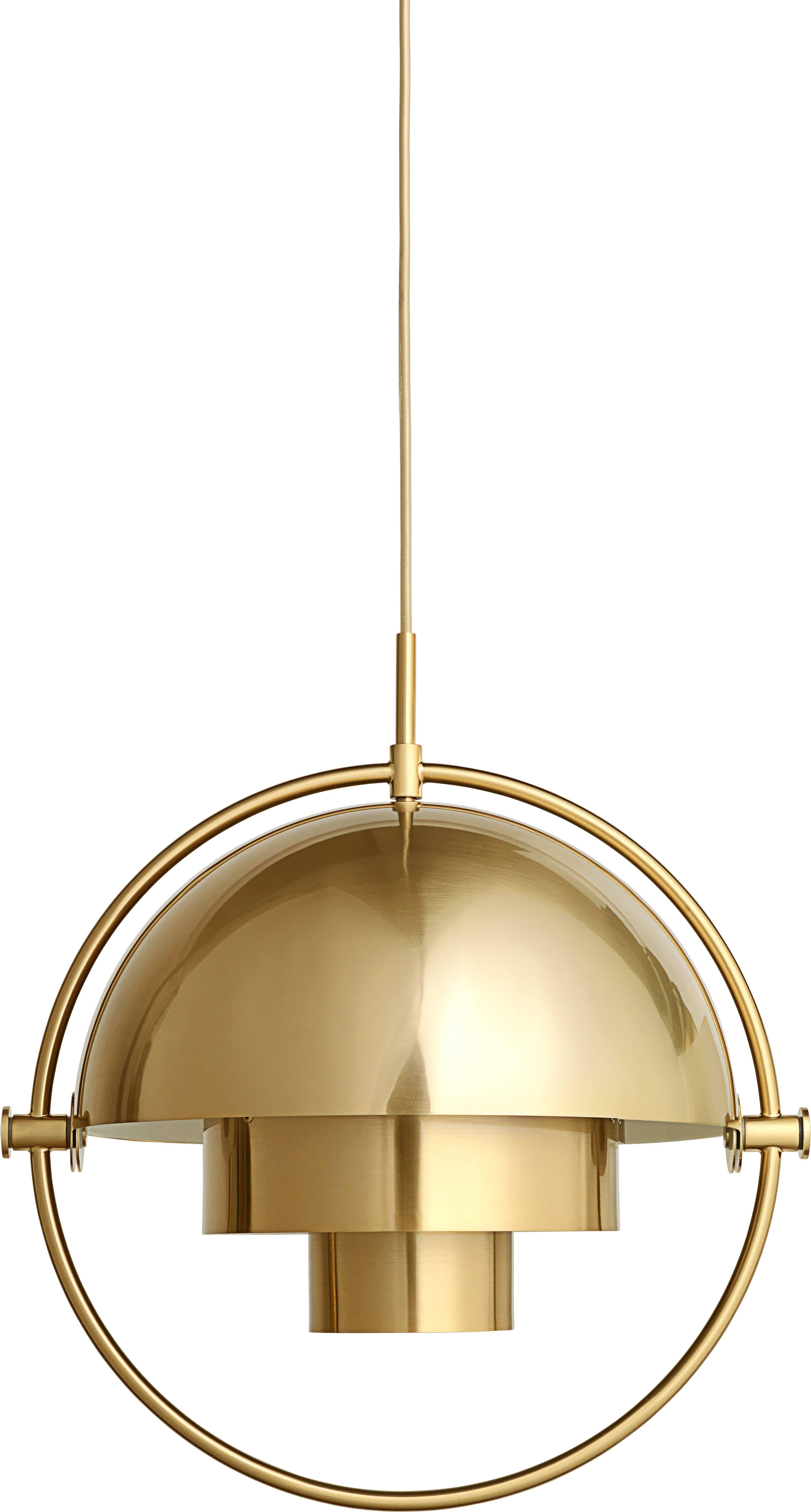 Brass multi-light pendant, Louis Weisdorf

Dimensions: 36 x 36 x 36 cm
Material: Brass
Designer: Louis Weisdorf
Produced by Gubi in Denmark

The multi-light pendant embraces the golden era of Danish design with its characteristic shape of two