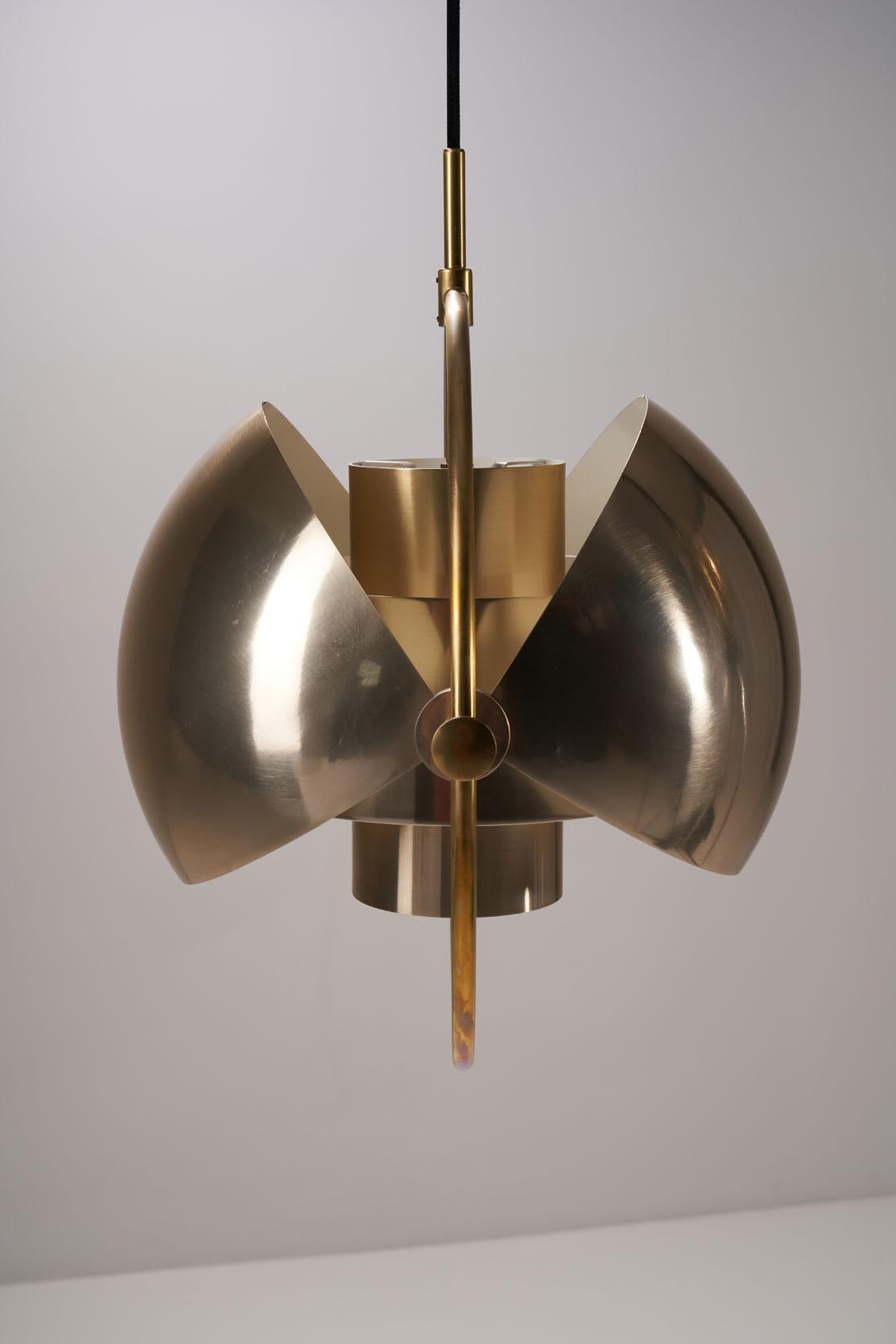 Brass Multi-Lite Pendant by Louis Weisdorf for Lyfa, Denmark 1972 For Sale 3