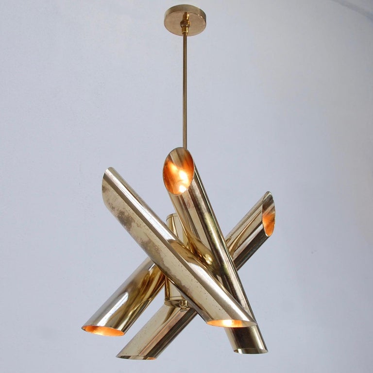 Brass Multi Tubular Pendant at 1stDibs