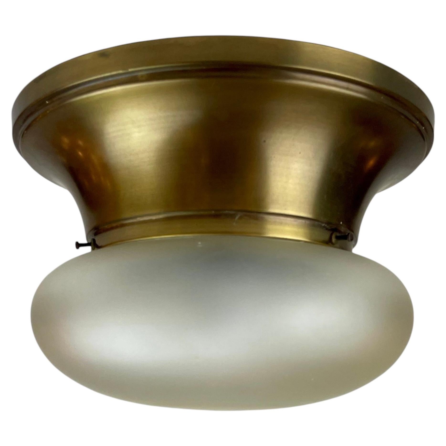 Mid-Century Brass Flush-Mount Ceiling Lamp with Murano Glass, 1960s
