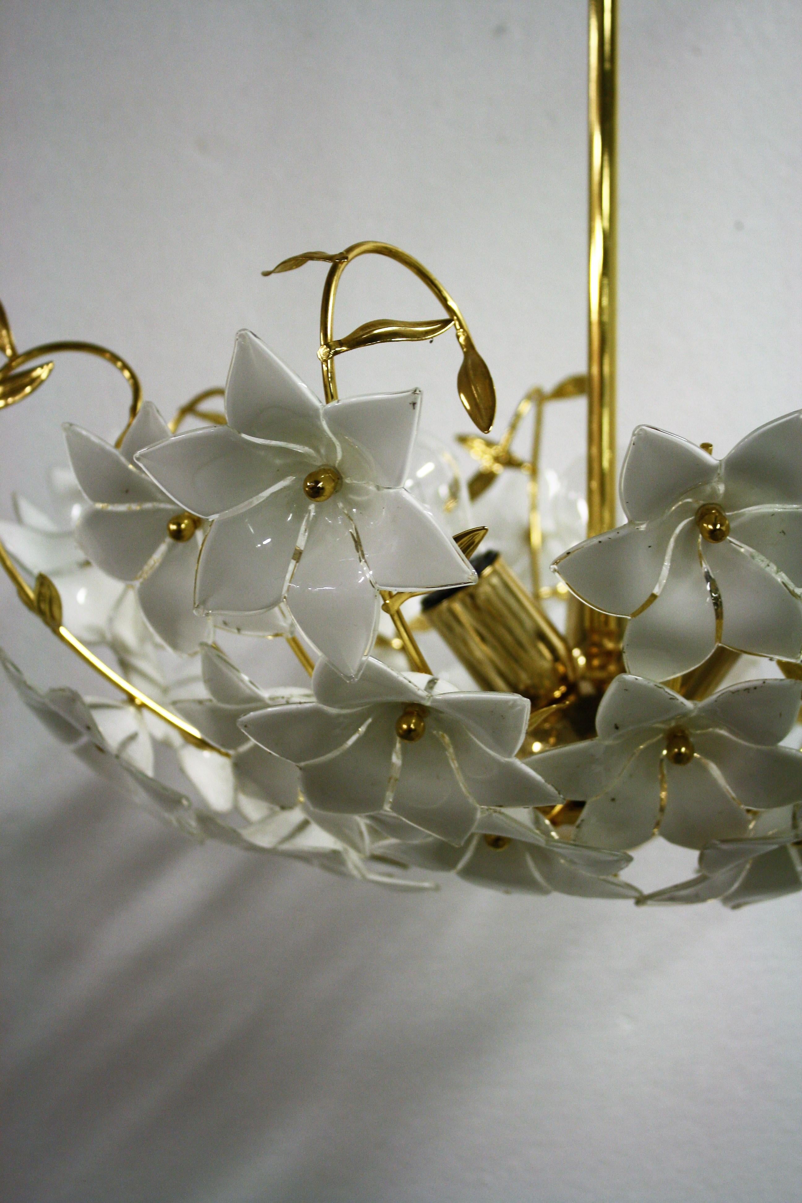Brass Murano Glass Flower Chandelier, 1970s 1