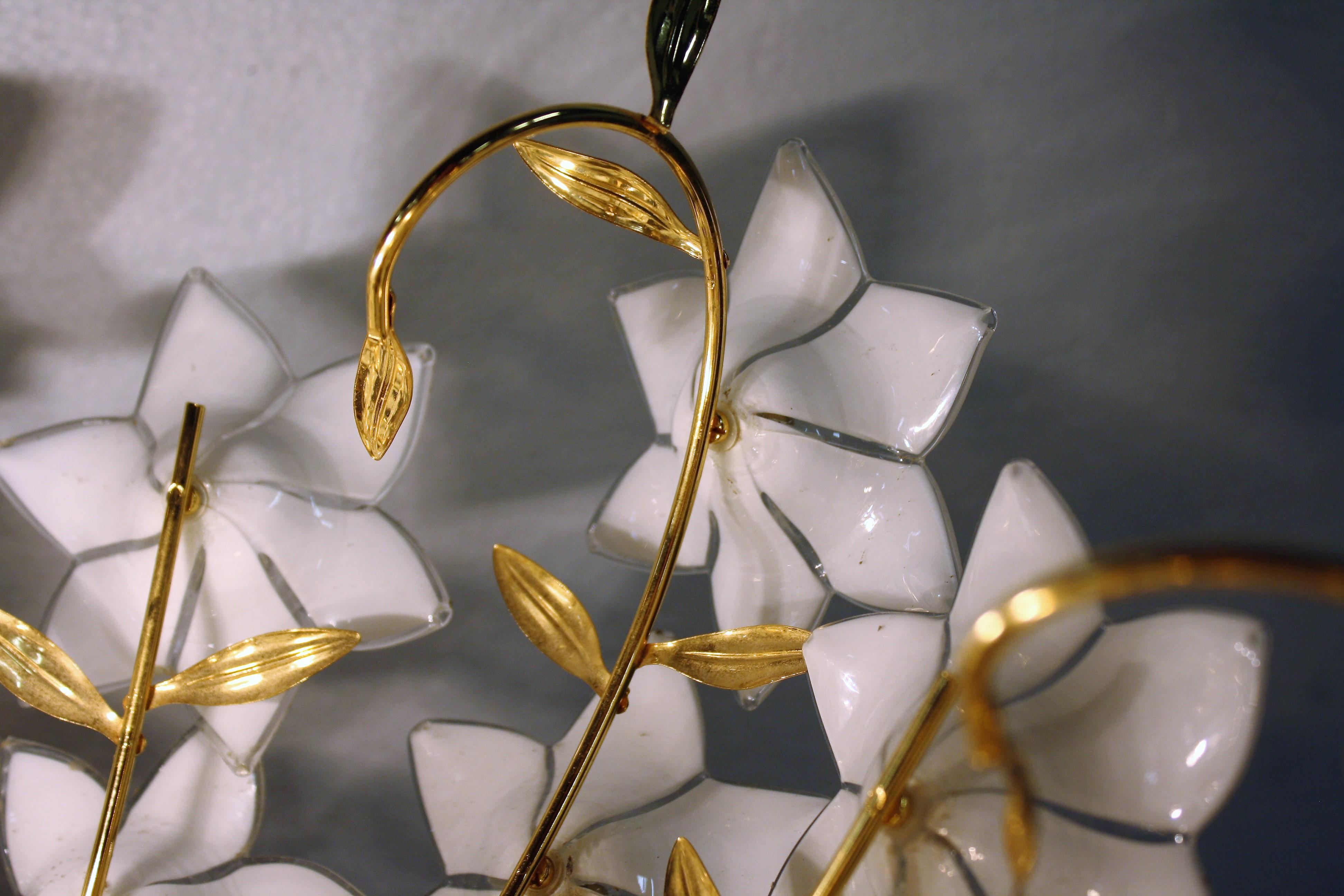 Brass Murano Glass Flower Chandelier, 1970s 2