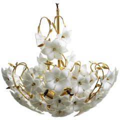 Brass Murano Glass Flower Chandelier, 1970s