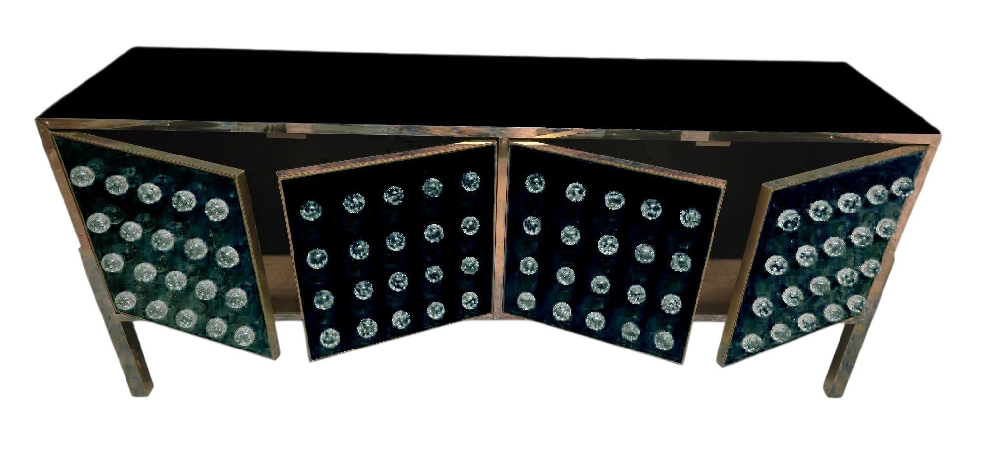 Sideboard aus Messing und Muranoglas mit 120 geschmolzenen Kugeln - Made in Italy (Moderne der Mitte des Jahrhunderts) im Angebot