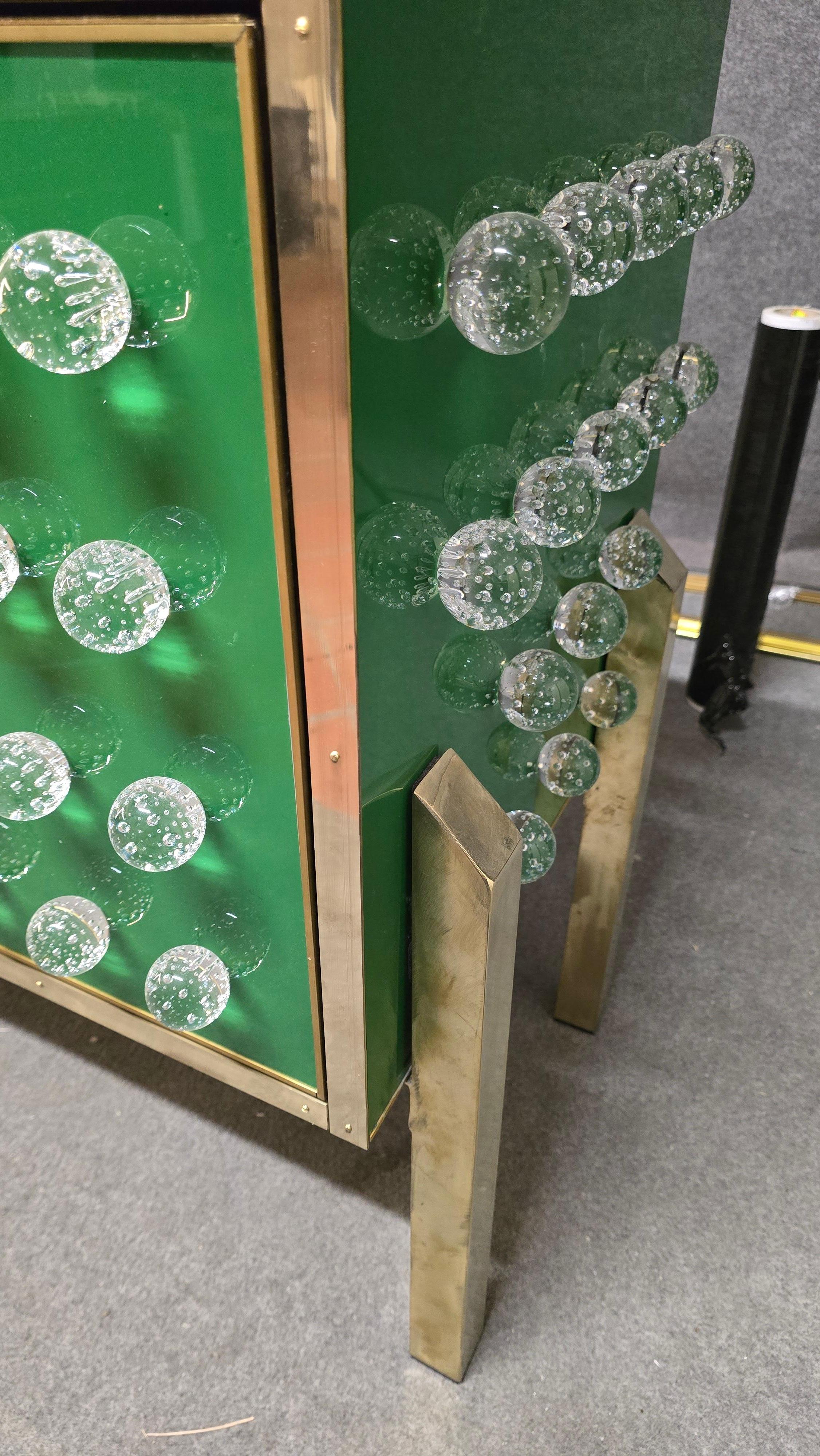 Cotto in fornace Brass & Murano Glass Sideboard with 120 Fused Spheres — Made in Italy in vendita