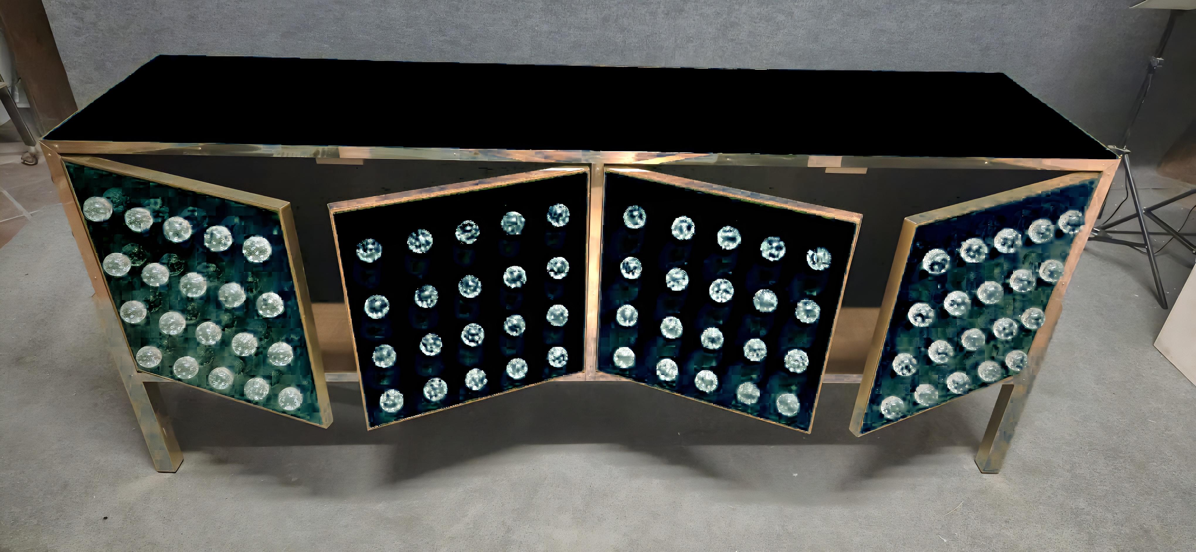 Sideboard aus Messing und Muranoglas mit 120 geschmolzenen Kugeln - Made in Italy im Angebot 1