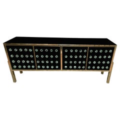 Brass & Murano Glass Sideboard with 120 Fused Spheres — Made in Italy