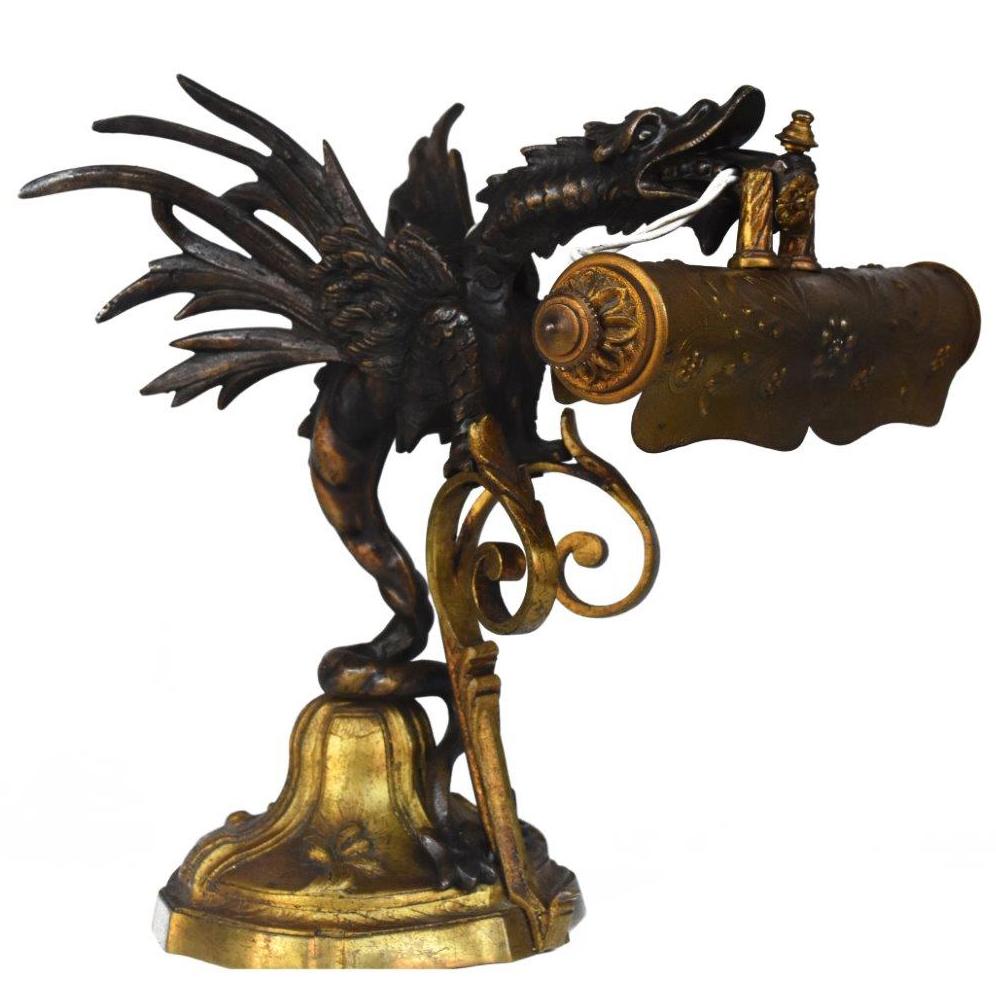 Brass Napoleon III Style Table Lamp with Dragon