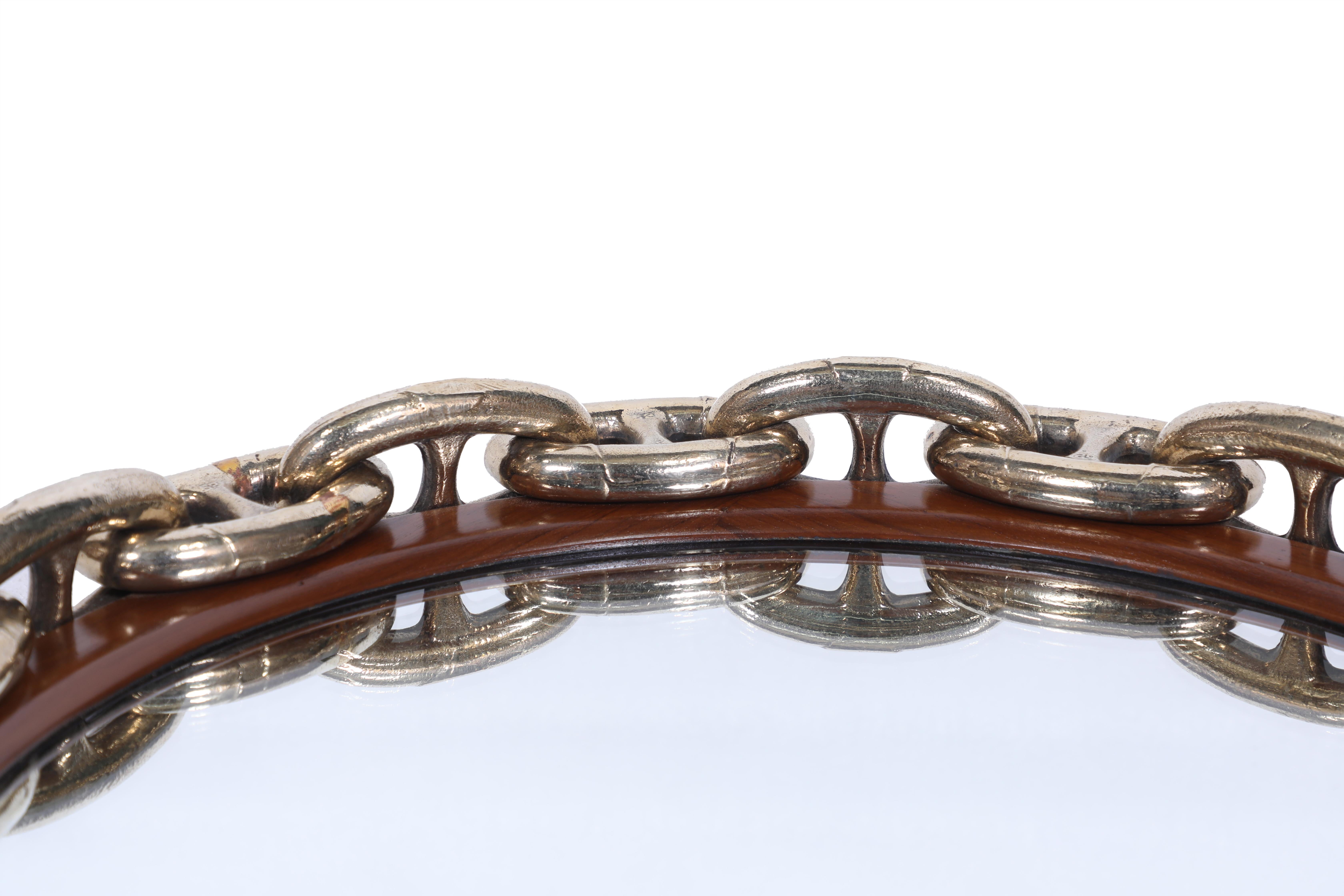 Brass Nautical Chain and Teak Wall Mirror For Sale 1