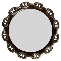 Brass Nautical Chain and Teak Wall Mirror