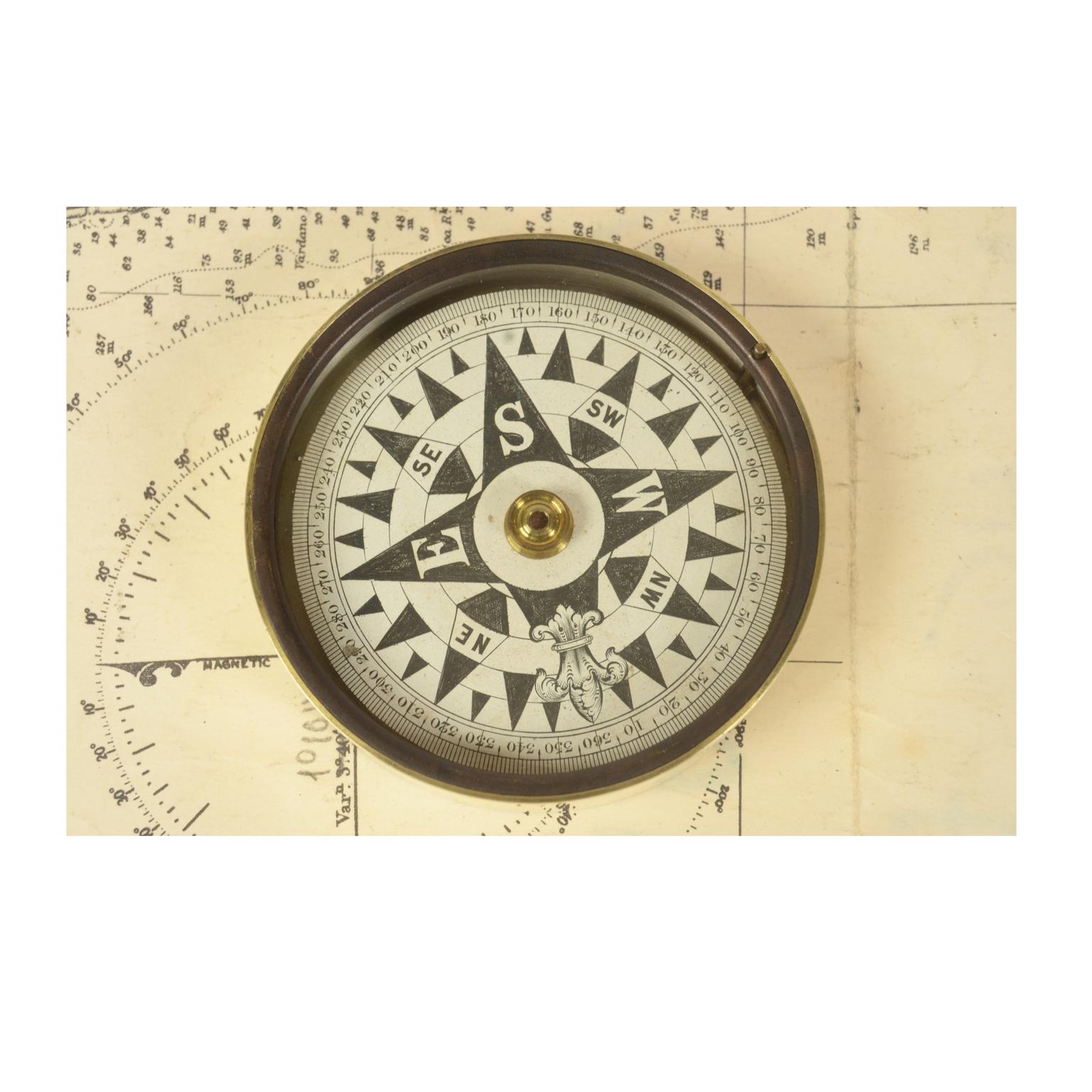 Mid-19th Century Brass Nautical Compass Made in UK in the Second Half of the 19th Century