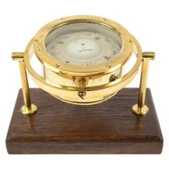 Antique Brass Nautical Compass on a Wooden Board, Early 1900s