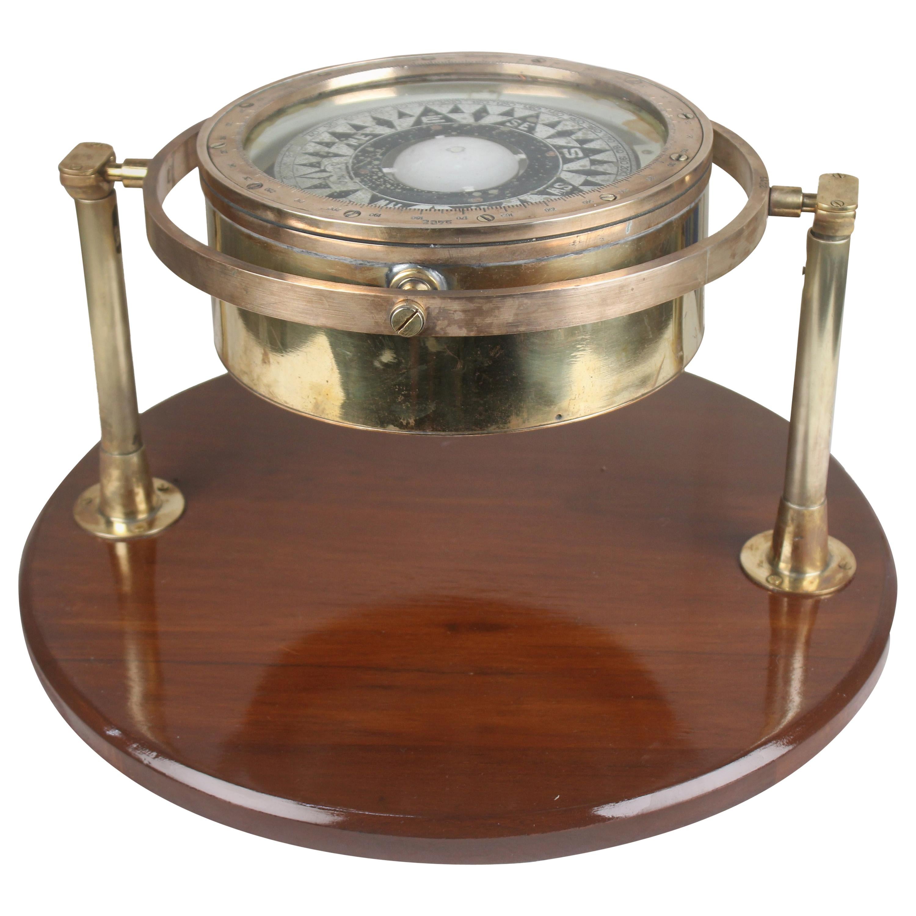 Brass Nautical Lifeboat Compass on Gimbaled Stand, English, 1940s