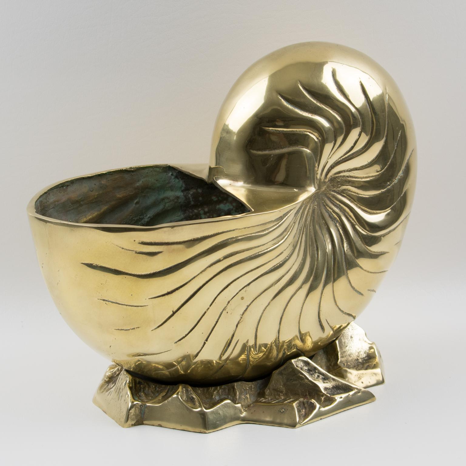 Brass Nautilus Sea Shell Animal Sculpture, Wine Cooler, Vase, Planter For Sale 6
