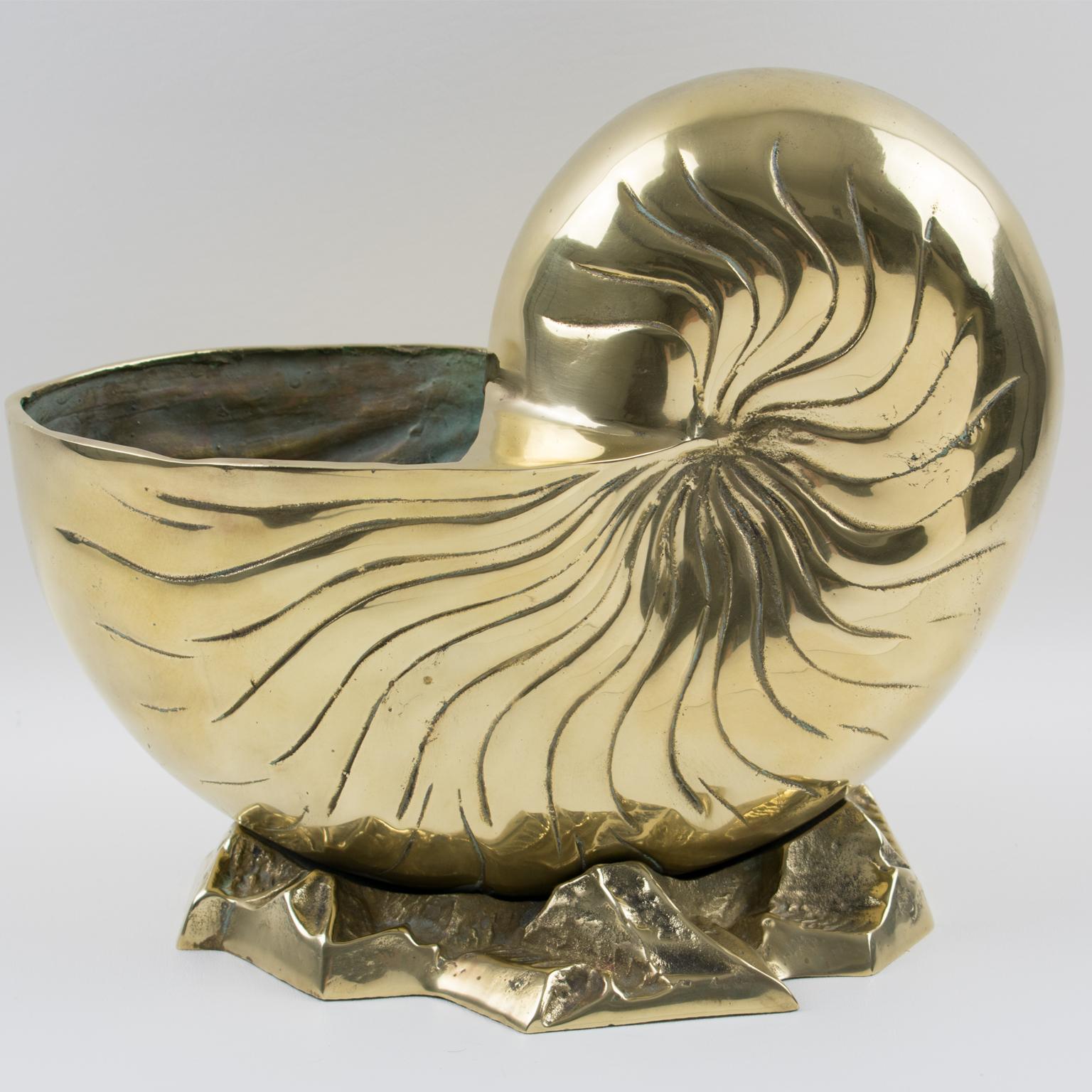 Modern Brass Nautilus Sea Shell Animal Sculpture, Wine Cooler, Vase, Planter For Sale