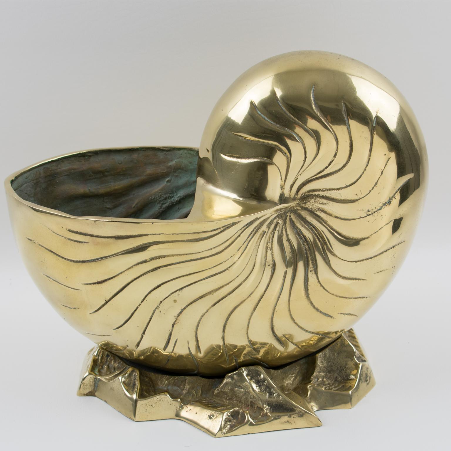 French Brass Nautilus Sea Shell Animal Sculpture, Wine Cooler, Vase, Planter For Sale