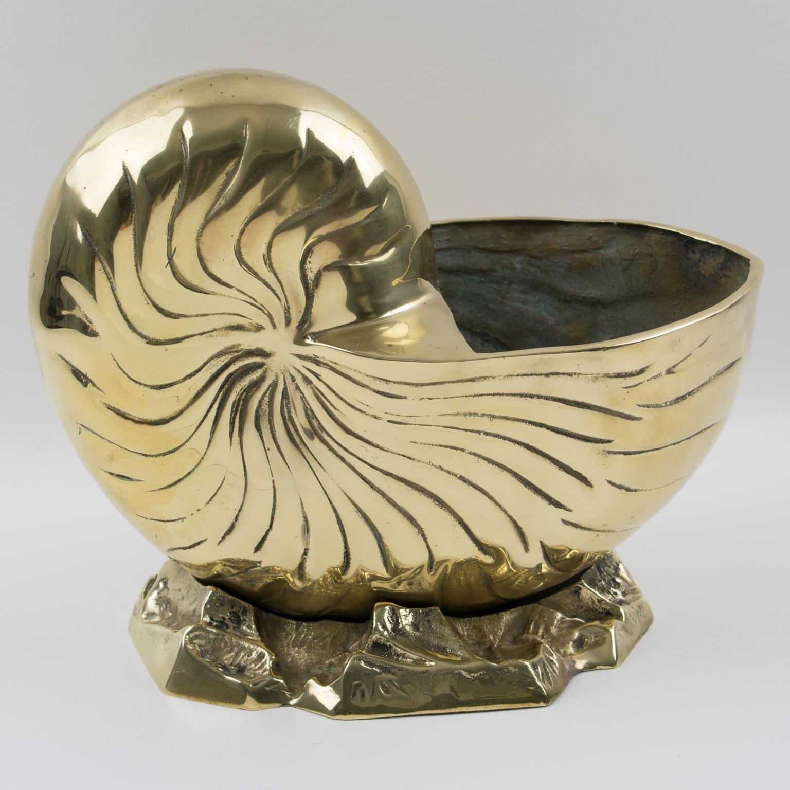 Brass Nautilus Sea Shell Animal Sculpture, Wine Cooler, Vase, Planter In Excellent Condition For Sale In Atlanta, GA