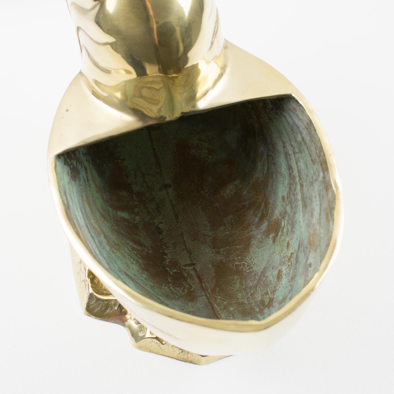 Metal Brass Nautilus Sea Shell Animal Sculpture, Wine Cooler, Vase, Planter For Sale