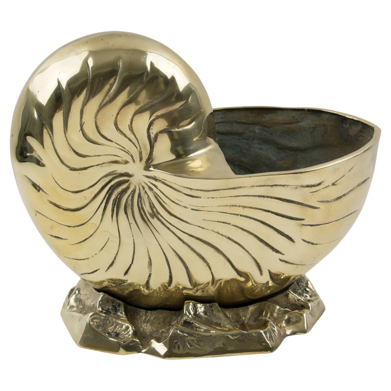 Brass Nautilus Sea Shell Animal Sculpture, Wine Cooler, Vase, Planter For Sale