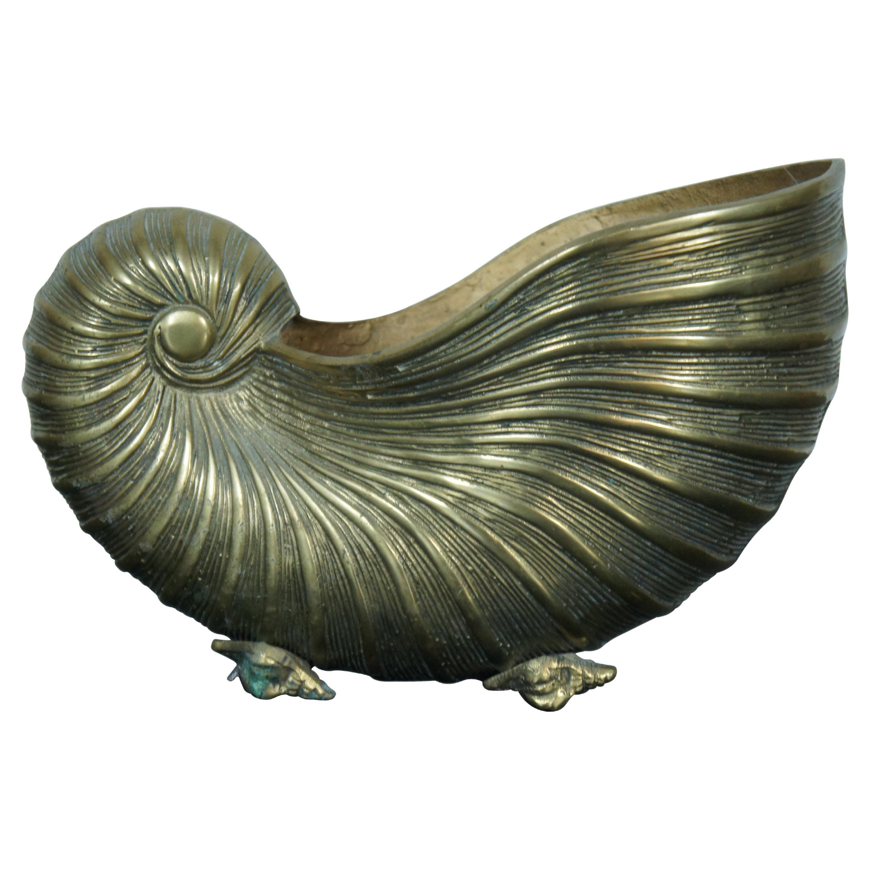 Compote jardinière de centre de table en laiton Nautilus Sea Shell de 12 pouces en vente