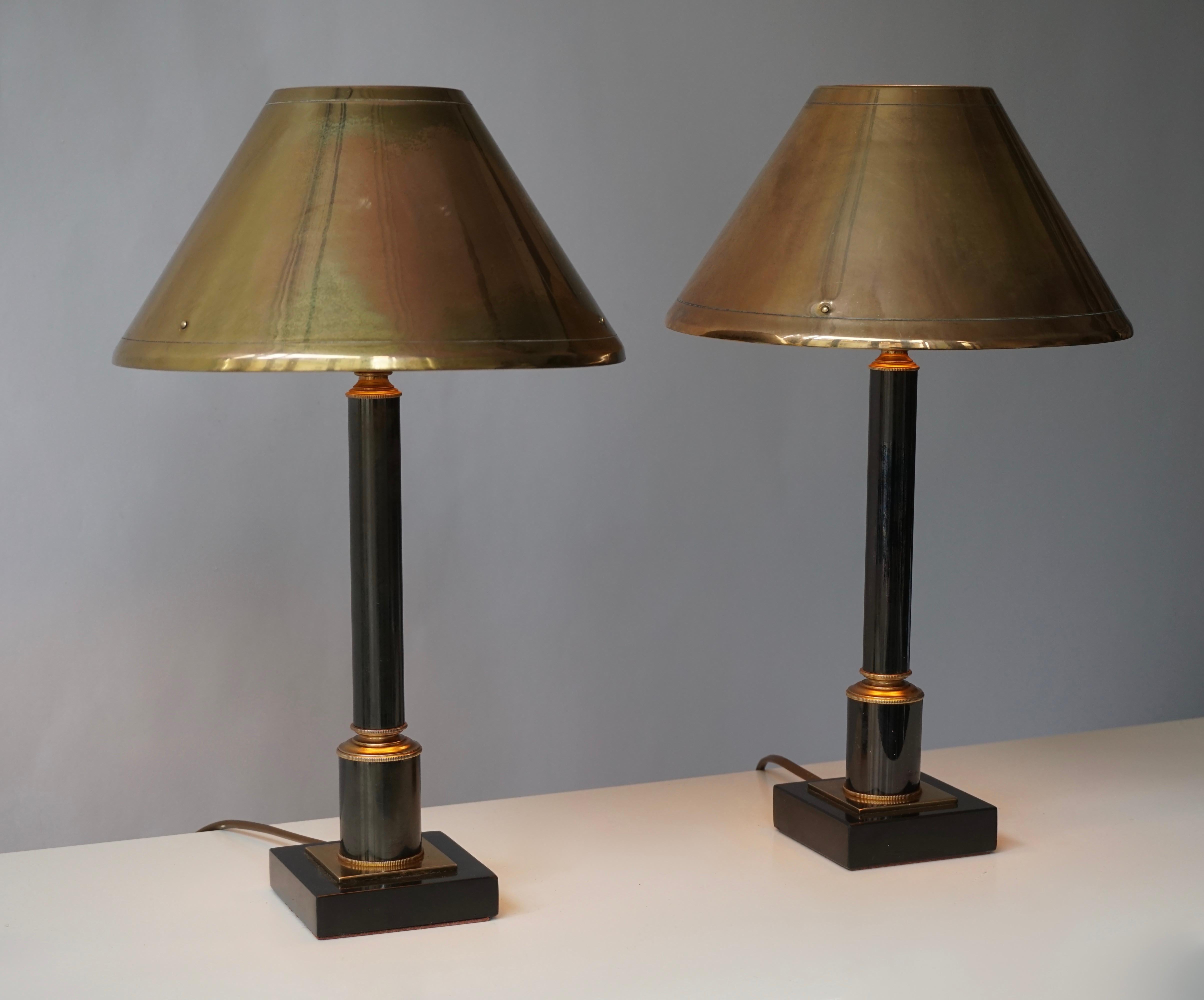Hollywood Regency Brass Neoclassical Style Column Table Lamps, 1970s, Set of 2