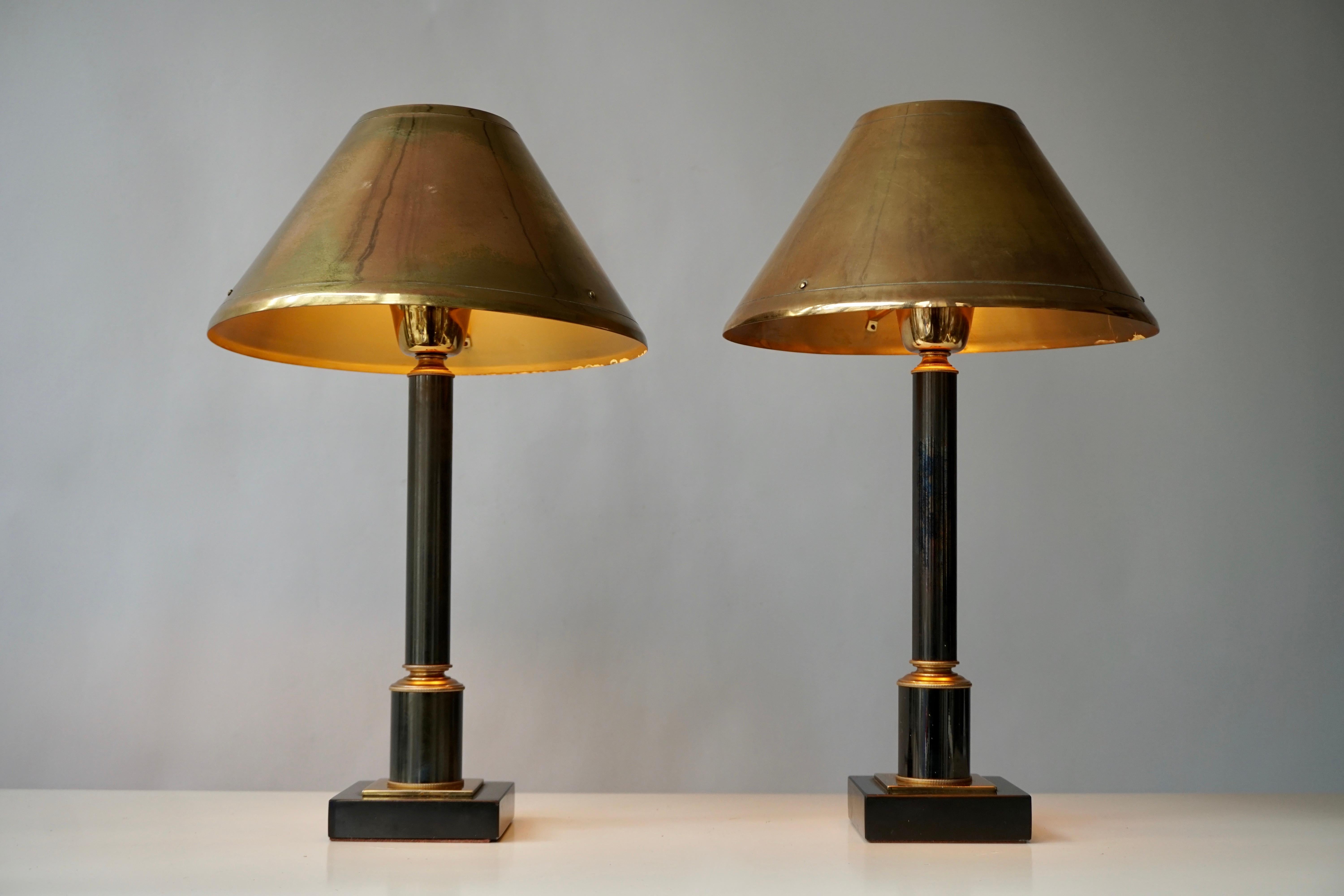 Brass Neoclassical Style Column Table Lamps, 1970s, Set of 2 In Good Condition In Antwerp, BE