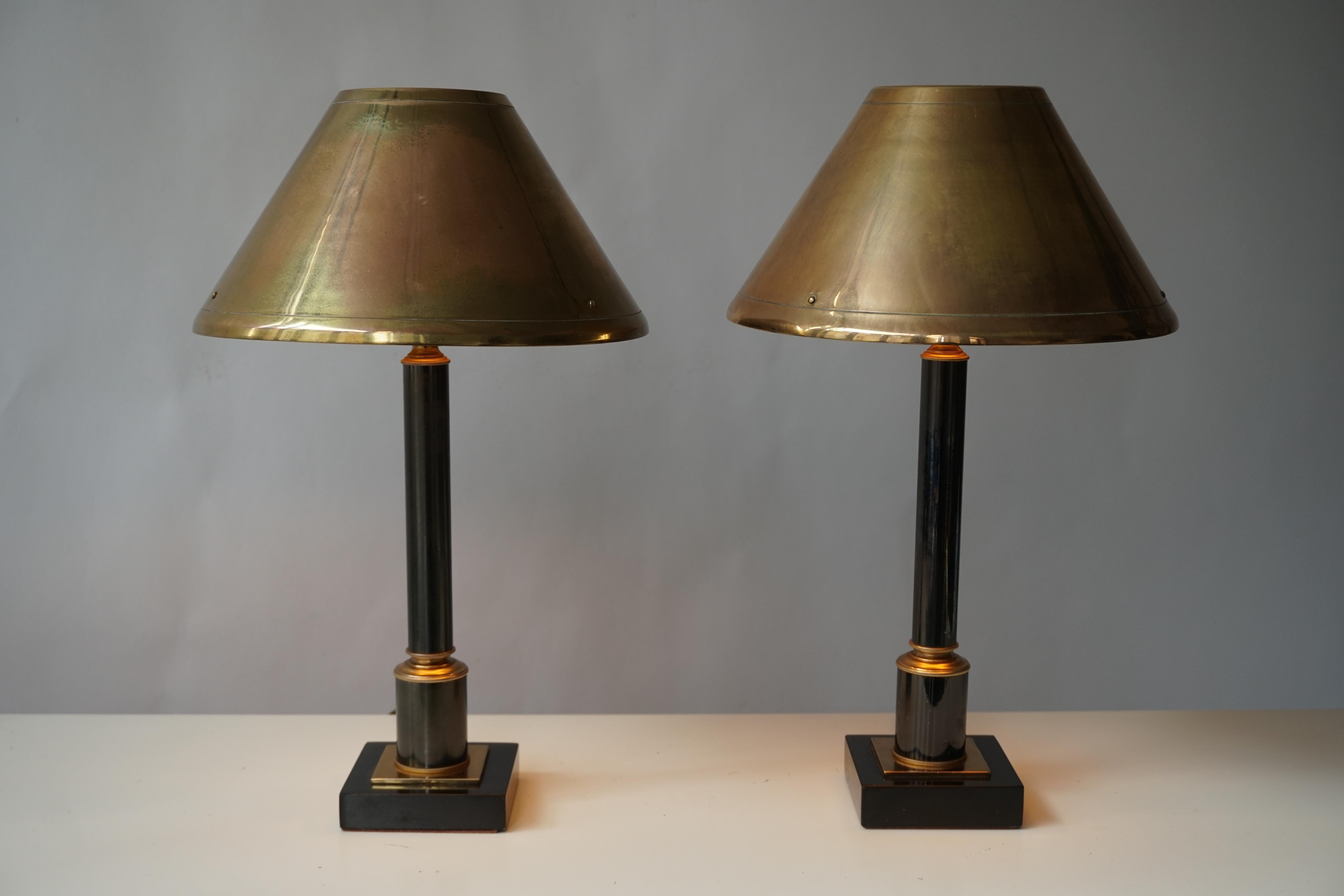 20th Century Brass Neoclassical Style Column Table Lamps, 1970s, Set of 2