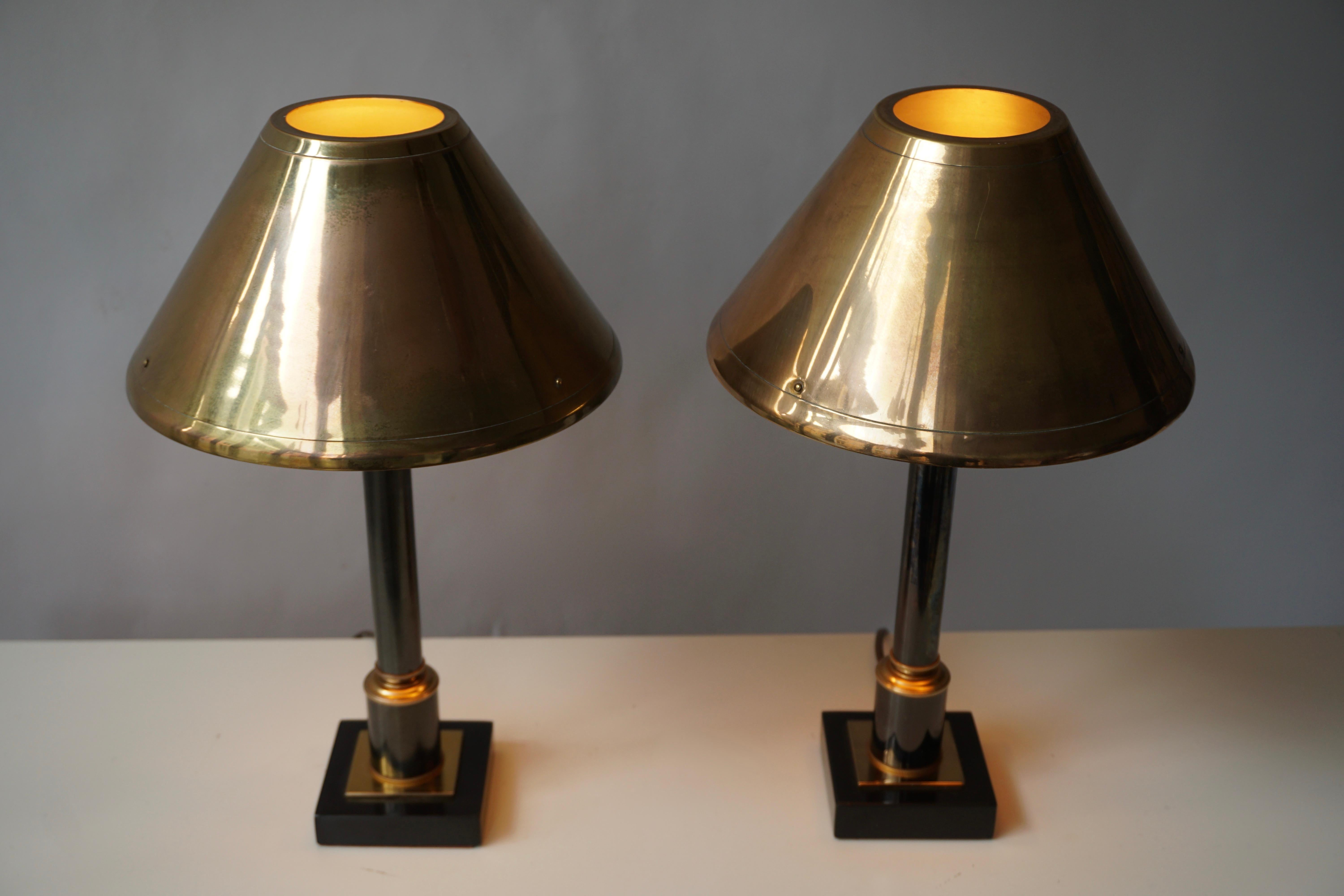 Brass Neoclassical Style Column Table Lamps, 1970s, Set of 2 1