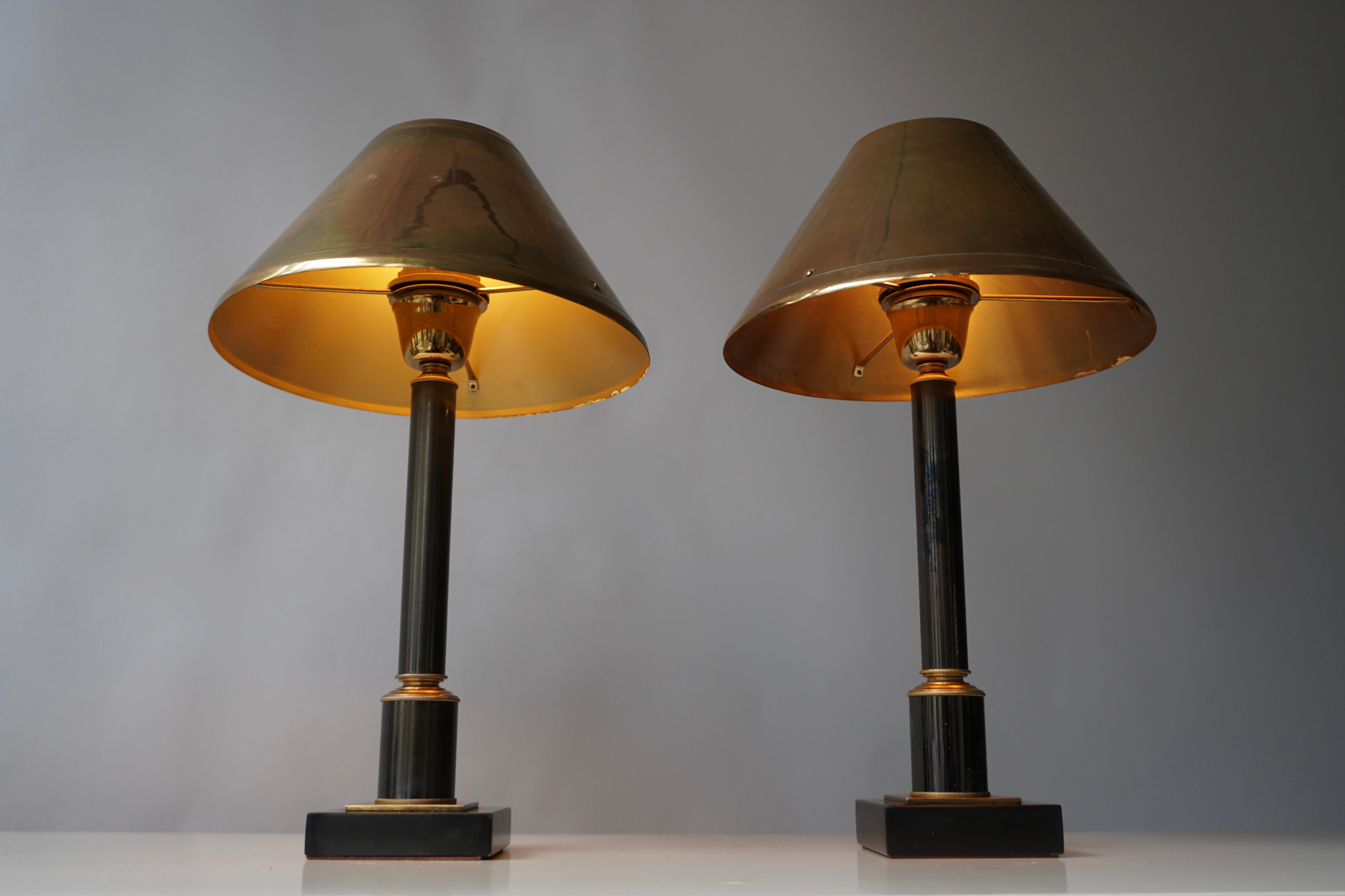 Brass Neoclassical Style Column Table Lamps, 1970s, Set of 2 2