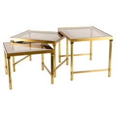 Brass Nest of Elegant Mid Century French Coffee Tables