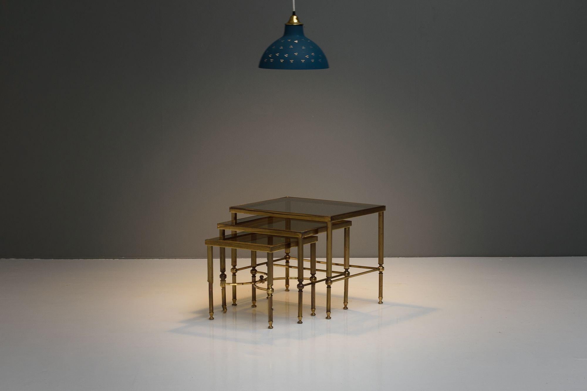 Mid-Century Modern Brass Nest of Tables For Sale