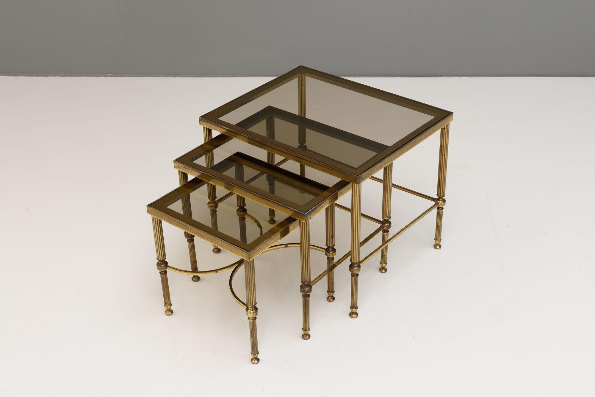 French Brass Nest of Tables For Sale