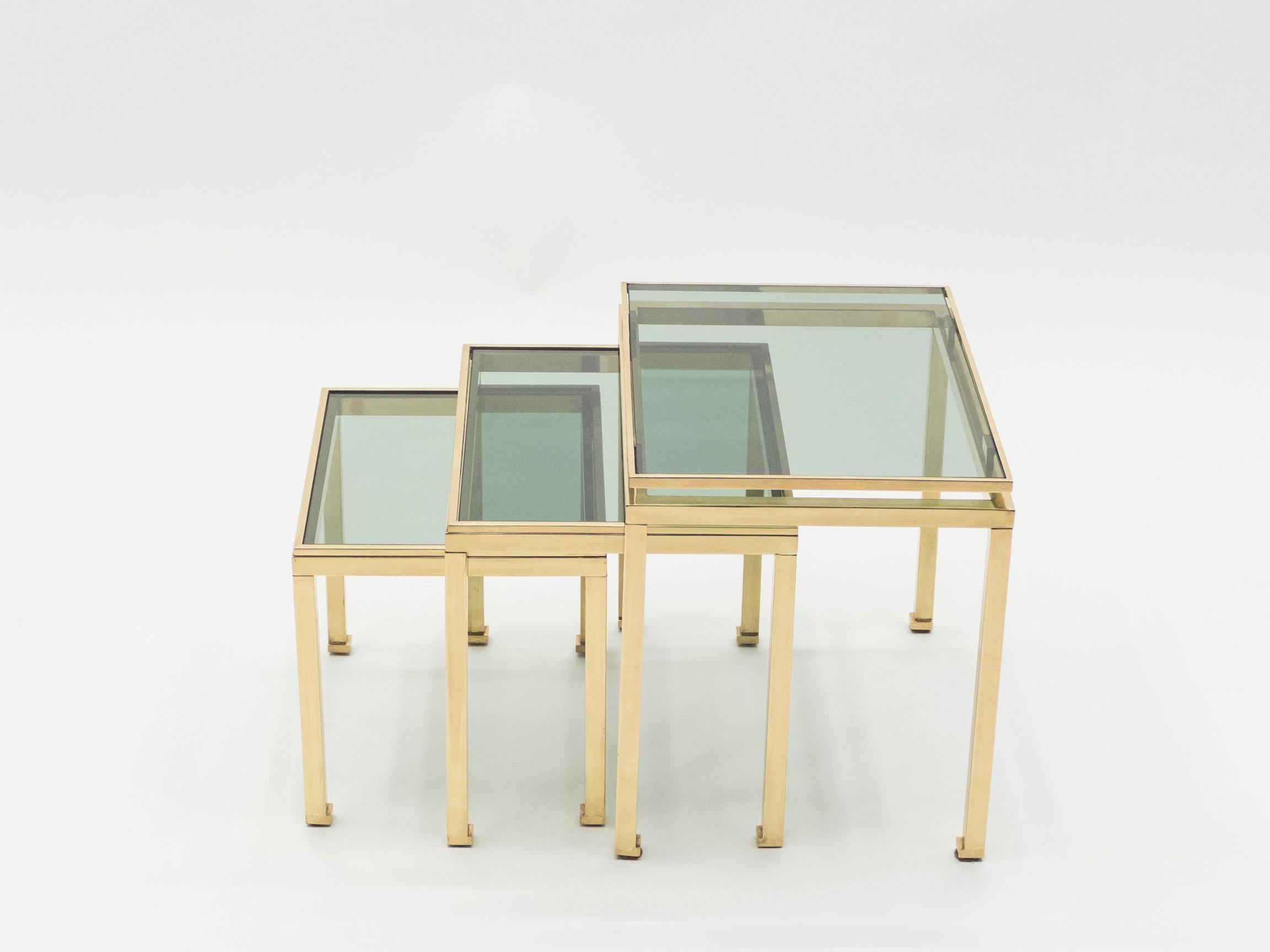 Brass Nesting Table by Guy Lefevre for Maison Jansen, 1970s In Good Condition In Paris, IDF
