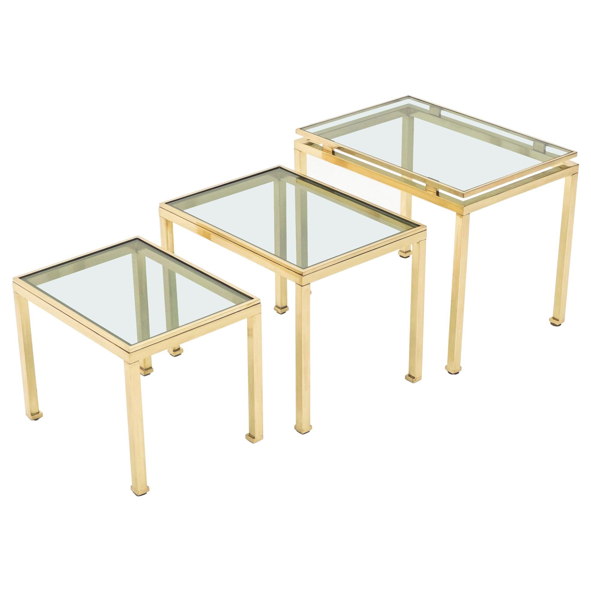 Brass Nesting Table by Guy Lefevre for Maison Jansen, 1970s