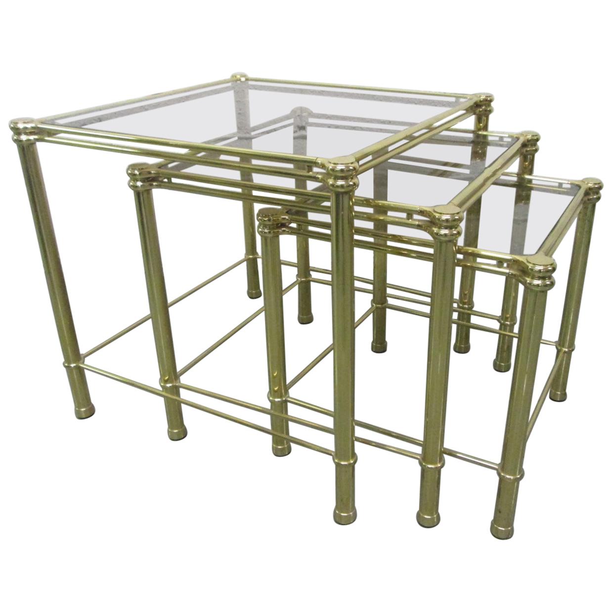 Brass Nesting Tables Attributed to Maison Raphael