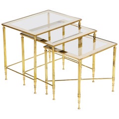 Brass Nesting Tables, Empire Style, circa 1950, Polished