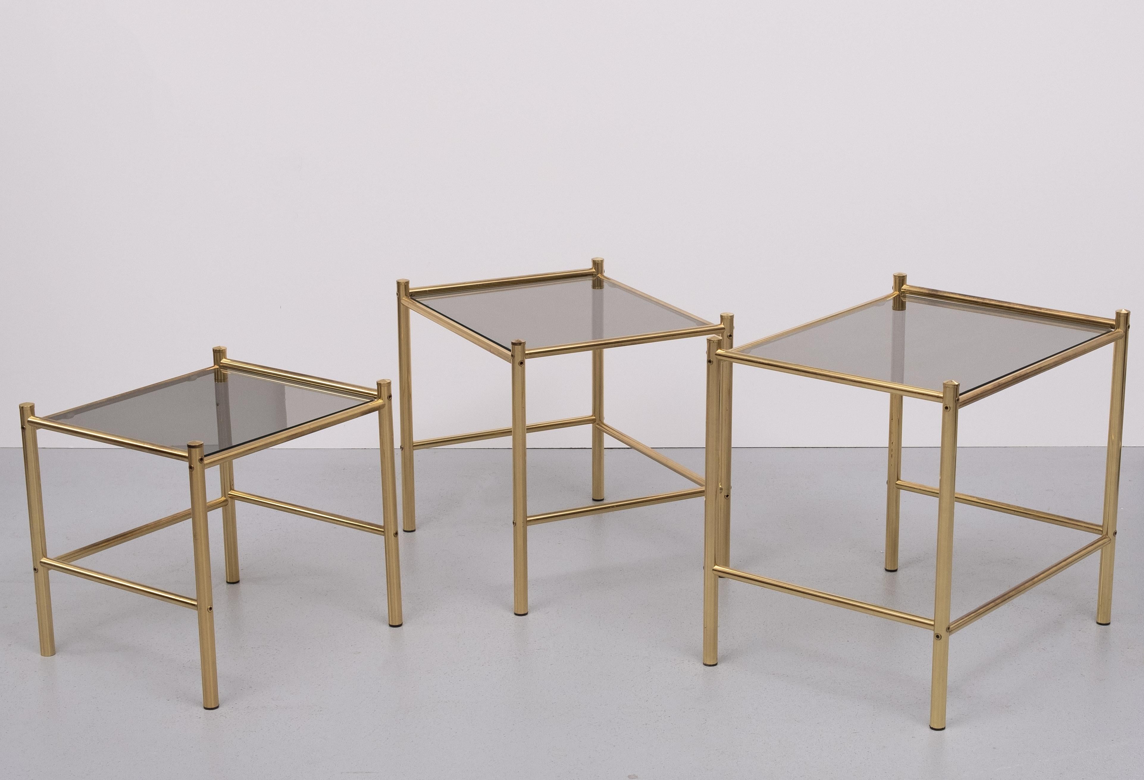 Brass nesting tables Hollywood Regency 1970s France For Sale 1