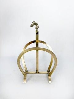 Brass Magazine Rack with Horse Detail, Vintage 1970s Design, France