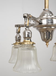 Brass & Nickel 4 Arm Glass Shades Pole Chandelier